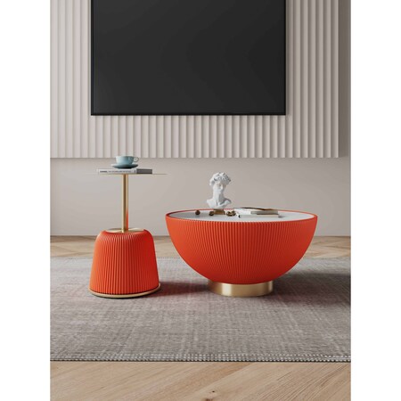 Manhattan Comfort Anderson Coffee Table and End Table 1.0 in Orange - Set of 2 2-AT02-OR